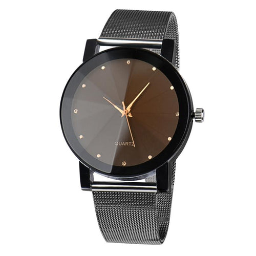 Stainless Steel Analog Quartz Wrist Watch Womens Clock